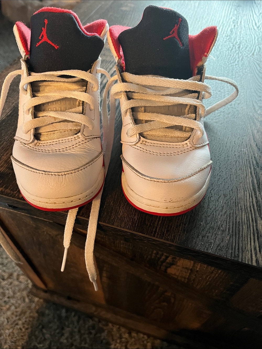 Jordan Kids White and Red High-Top Sneakers - Picture 2 of 5